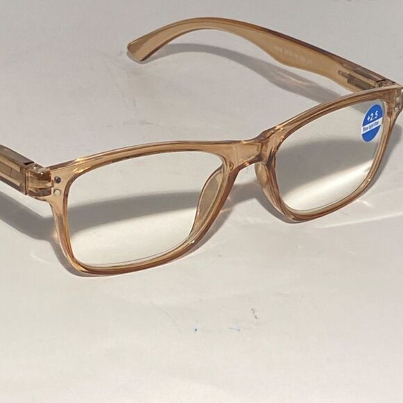 1436 Helen 2.5 Reading Glasses Thin Rectanle Bluelight Filter Tan Frames NWT - Picture 6 of 8